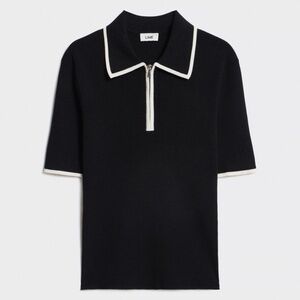 Lime Black & White Polo Collar Short Sleeve Sweater in Small